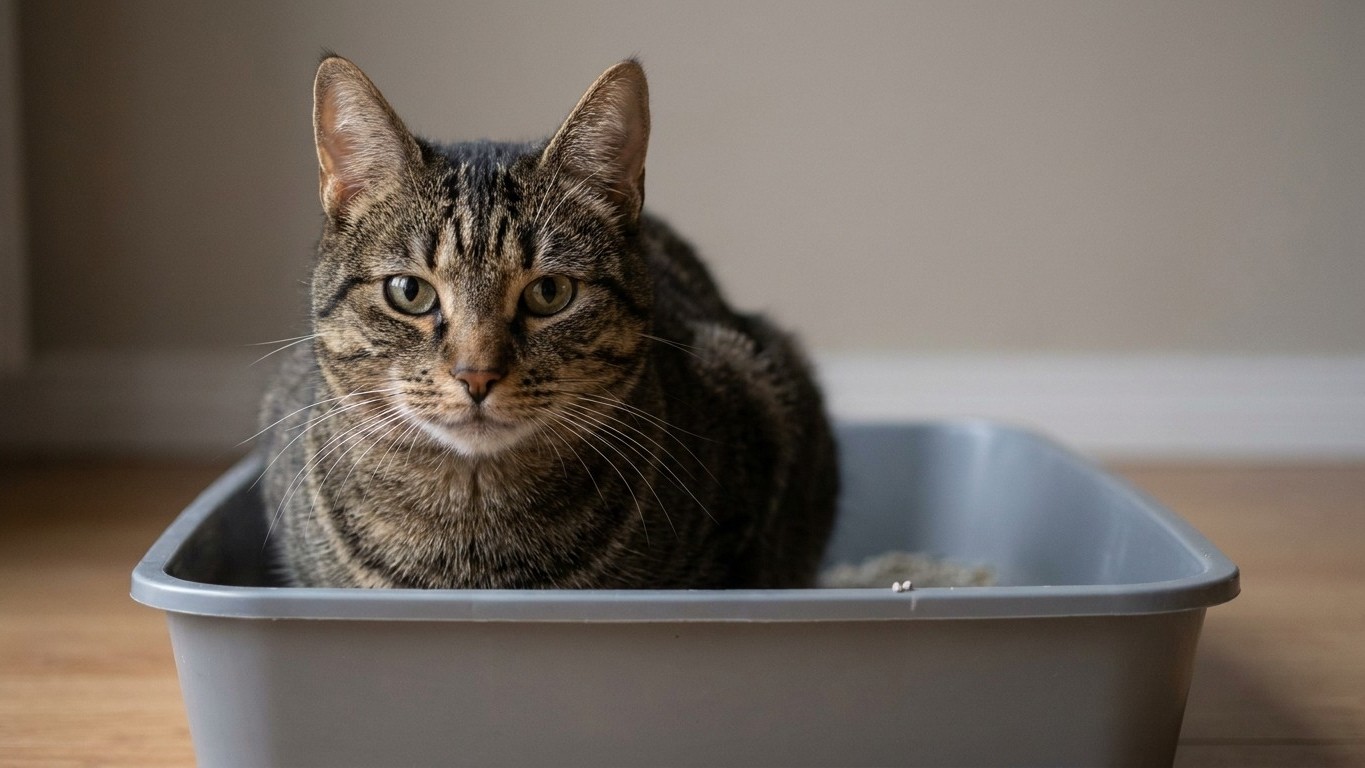 Why Your Cat Stares at You From the Litter Box—And What It Really Means