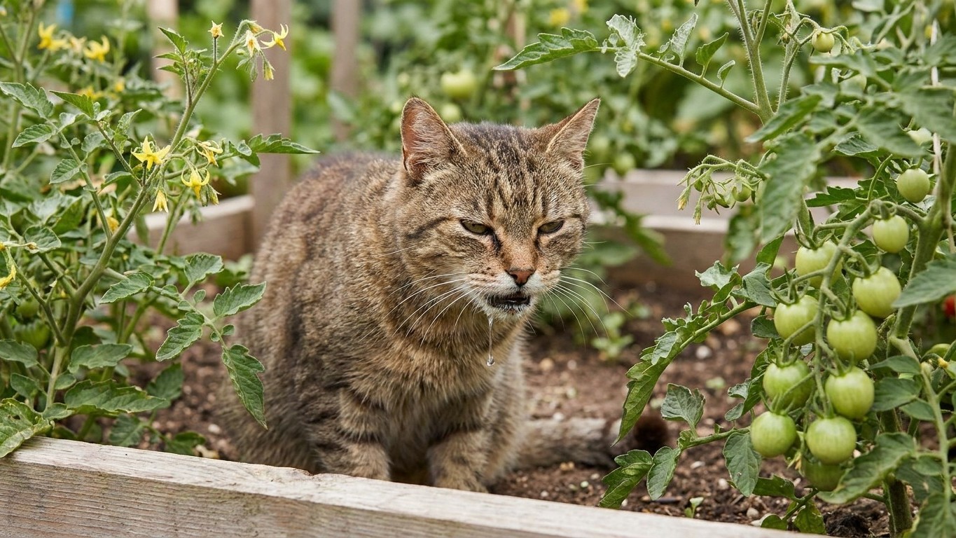I let my cat wander through my tomato plants just to keep him busy: the day he started drooling and refusing his food, I u...
