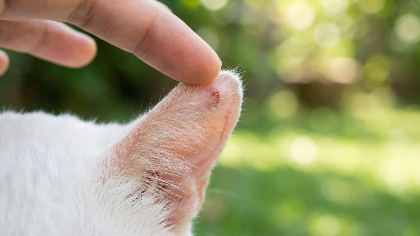 I thought it was just a scratch scab on my white cat's ear: the vet showed me what the July sun had really been doing all ...