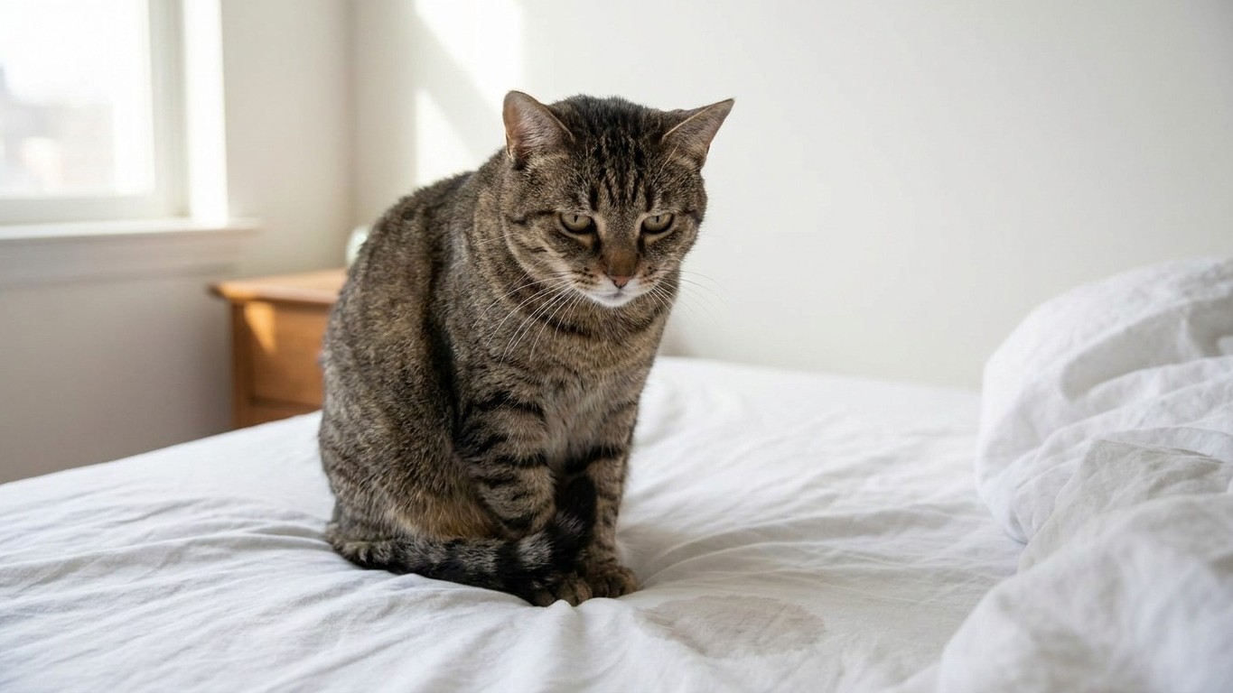 I kept one litter tray for my two cats just to save space in the flat: the morning I found the damp patch on the duvet, it...
