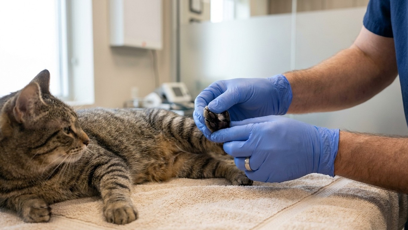 Spread your cat's toes apart after he's crossed the dry stubble and look between them: that's the check vets do first