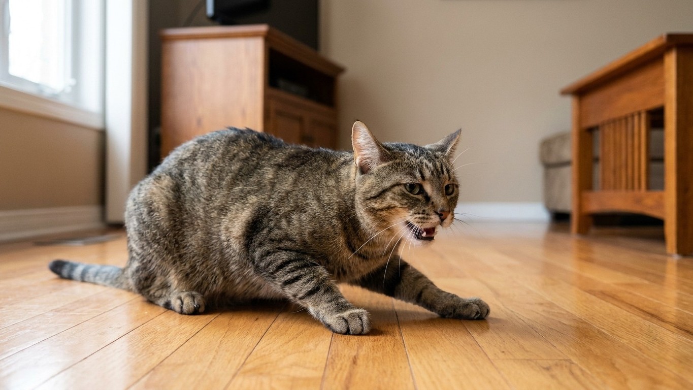We all keep waiting for the hairball to come up, when it's that low cough with the neck stretched flat that shuts the airw...
